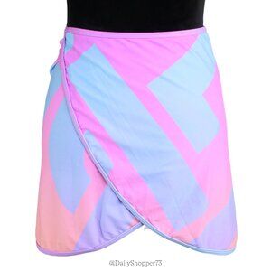 Hadia Ghaleb Women's Blue Pink & Purple Ombre Geometric Sarong Wrap Swim Skirt